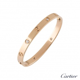 Cartier Rose Gold Half Diamond Love Bracelet Size 19 B6036019
